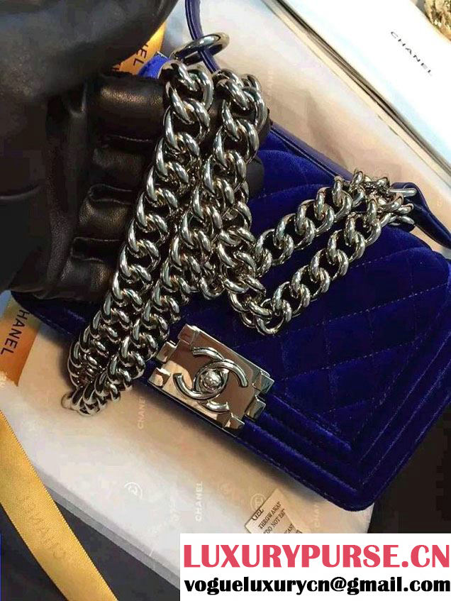 Chanel Velvet Small Boy Flap Bag Blue Fall 2015