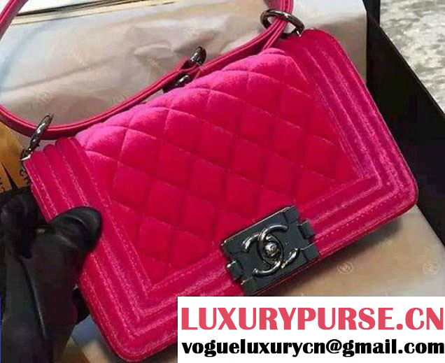 Chanel Velvet Small Boy Flap Bag Fuchsia Fall 2015