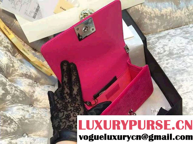 Chanel Velvet Small Boy Flap Bag Fuchsia Fall 2015