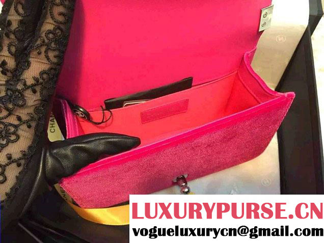 Chanel Velvet Small Boy Flap Bag Fuchsia Fall 2015