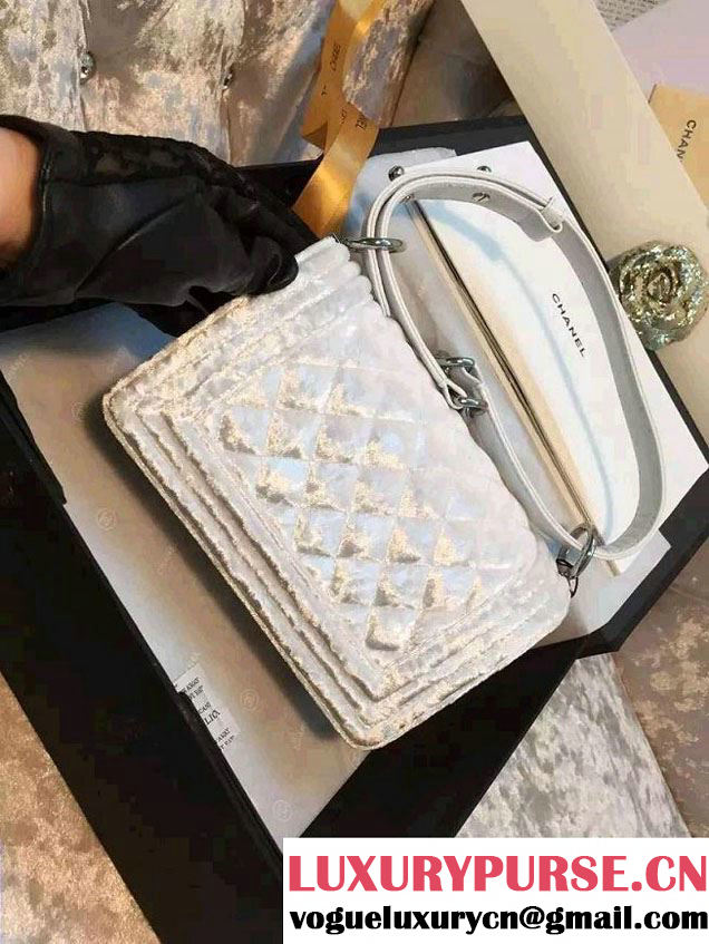 Chanel Velvet Small Boy Flap Bag White Fall 2015