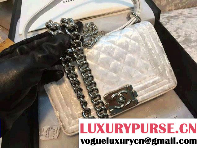 Chanel Velvet Small Boy Flap Bag White Fall 2015