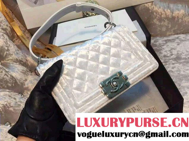 Chanel Velvet Small Boy Flap Bag White Fall 2015