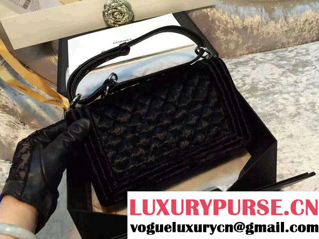 Chanel Velvet Medium Boy Flap Bag Black Fall 2015