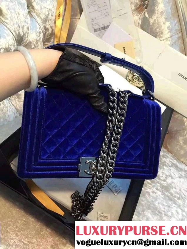 Chanel Velvet Medium Boy Flap Bag Blue Fall 2015