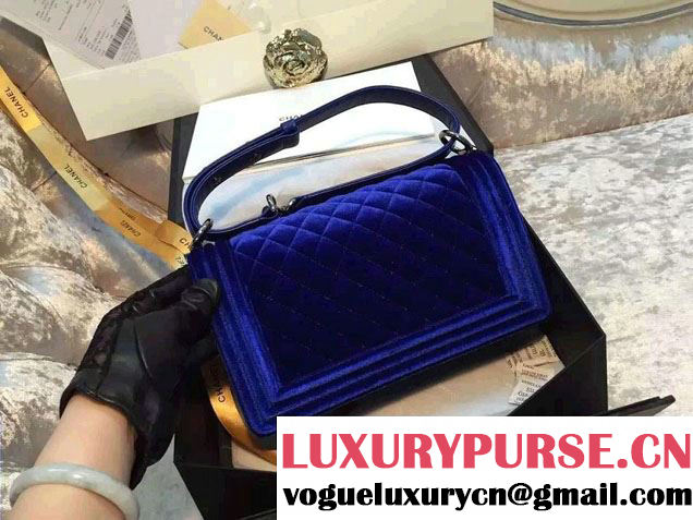 Chanel Velvet Medium Boy Flap Bag Blue Fall 2015