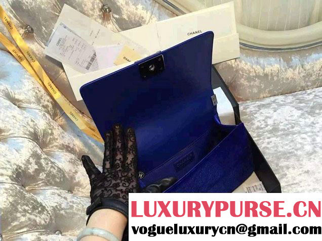 Chanel Velvet Medium Boy Flap Bag Blue Fall 2015