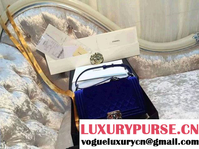 Chanel Velvet Medium Boy Flap Bag Blue Fall 2015