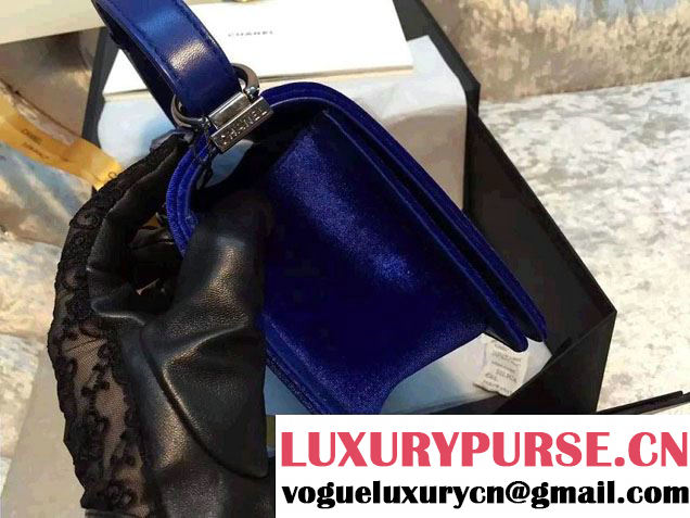 Chanel Velvet Medium Boy Flap Bag Blue Fall 2015
