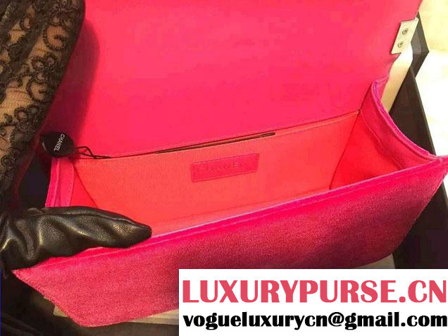 Chanel Velvet Medium Boy Flap Bag Fuchsia Fall 2015