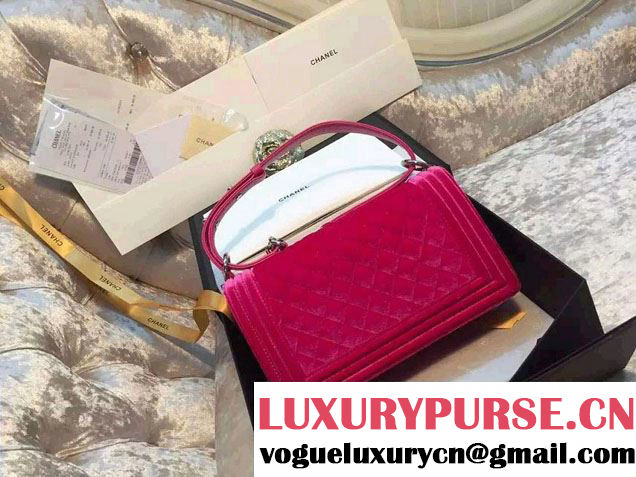 Chanel Velvet Medium Boy Flap Bag Fuchsia Fall 2015