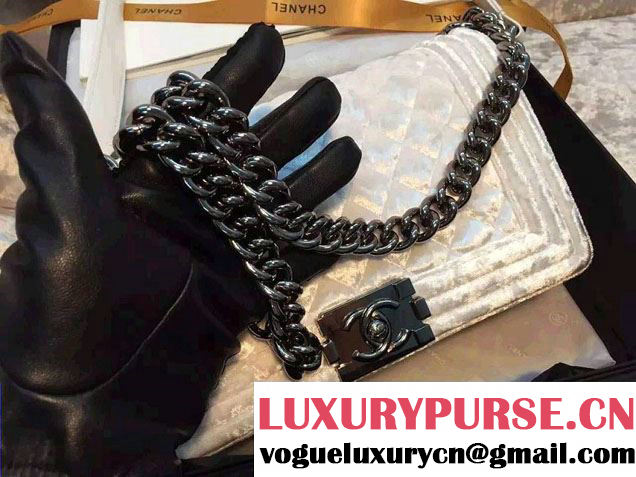 Chanel Velvet Medium Boy Flap Bag White Fall 2015