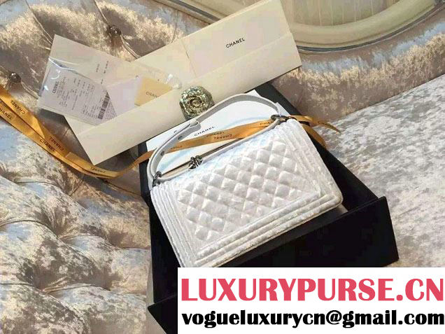 Chanel Velvet Medium Boy Flap Bag White Fall 2015