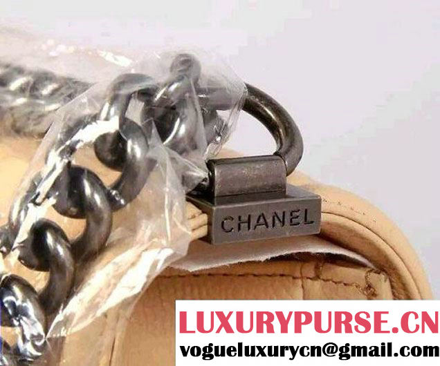 Chanel Large Boy Flap Shoulder Bag in Caviar Leather Apricot with Silver Hardware