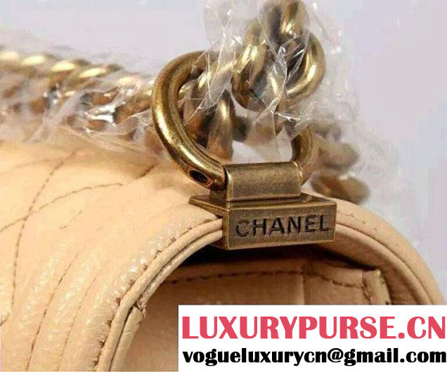 Chanel Large Boy Flap Shoulder Bag in Caviar Leather Apricot with Gold Hardware