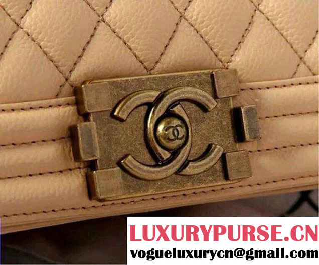 Chanel Large Boy Flap Shoulder Bag in Caviar Leather Apricot with Gold Hardware