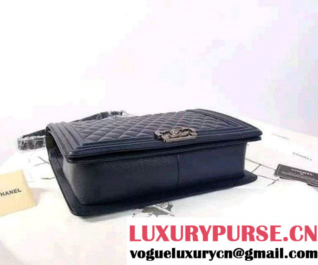 Chanel Large Boy Flap Shoulder Bag in Caviar Leather Royal Blue with Silver Hardware