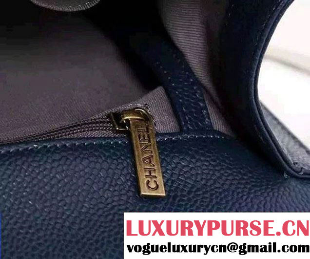 Chanel Large Boy Flap Shoulder Bag in Caviar Leather Royal Blue with Gold Hardware