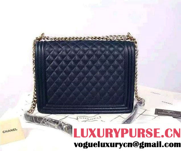 Chanel Large Boy Flap Shoulder Bag in Caviar Leather Royal Blue with Gold Hardware