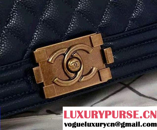 Chanel Large Boy Flap Shoulder Bag in Caviar Leather Royal Blue with Gold Hardware