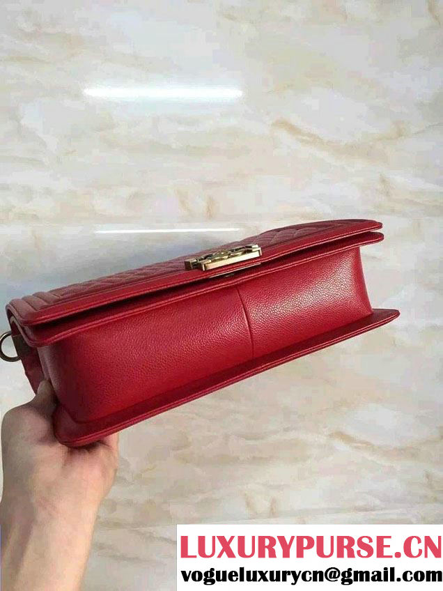 Chanel Large Boy Flap Shoulder Bag in Caviar Leather Red with Gold Hardware