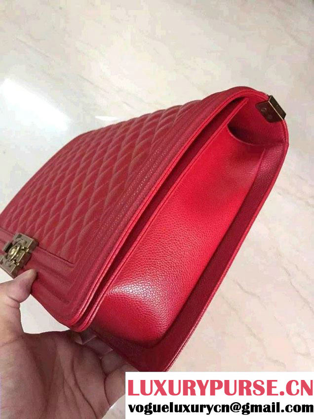 Chanel Large Boy Flap Shoulder Bag in Caviar Leather Red with Gold Hardware