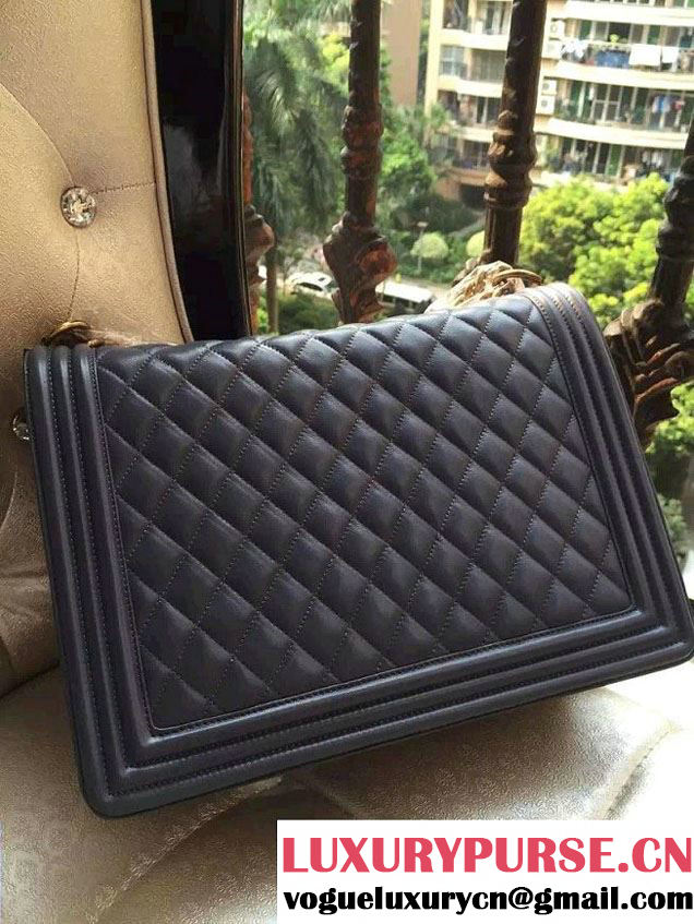 Chanel Large Boy Flap Shoulder Bag in Lambskin Leather Gray