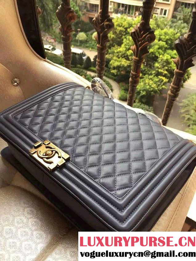 Chanel Large Boy Flap Shoulder Bag in Lambskin Leather Gray