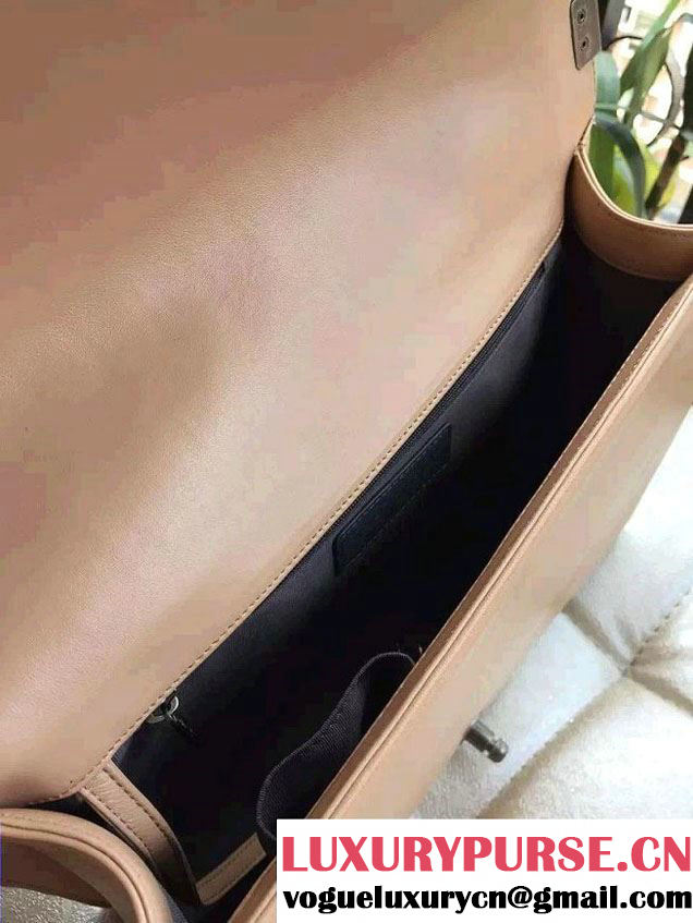 Chanel Large Boy Flap Shoulder Bag in Lambskin Leather Apricot