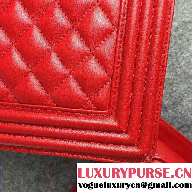 Chanel Large Boy Flap Shoulder Bag in Lambskin Leather Red with Silver Hardware