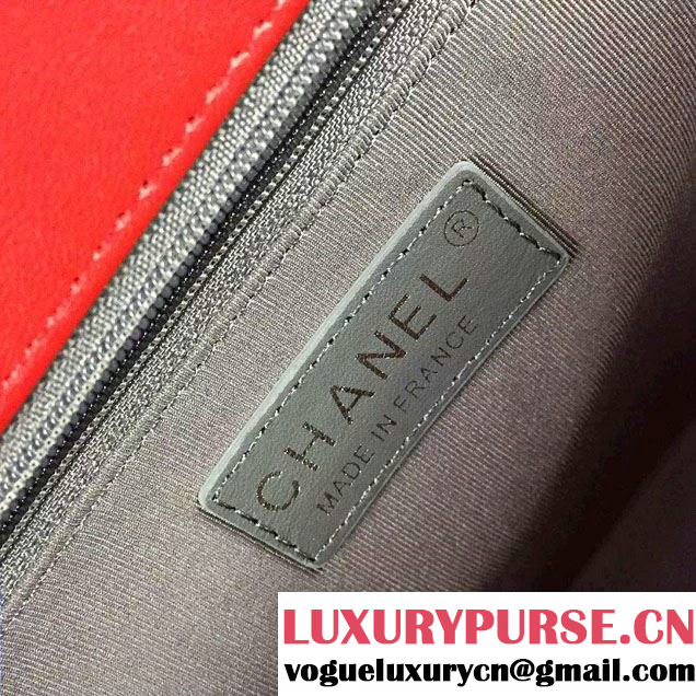 Chanel Large Boy Flap Shoulder Bag in Lambskin Leather Red with Silver Hardware