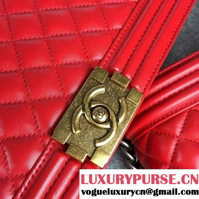 Chanel Large Boy Flap Shoulder Bag in Lambskin Leather Red with Gold Hardware