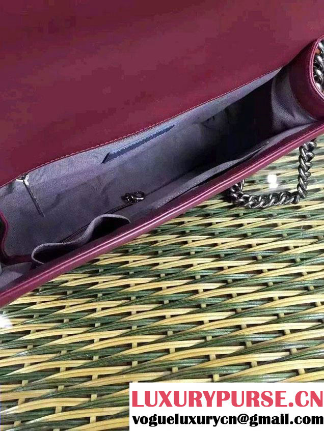 Chanel Large Boy Flap Shoulder Bag in Lambskin Leather Burgundy with Silver Hardware