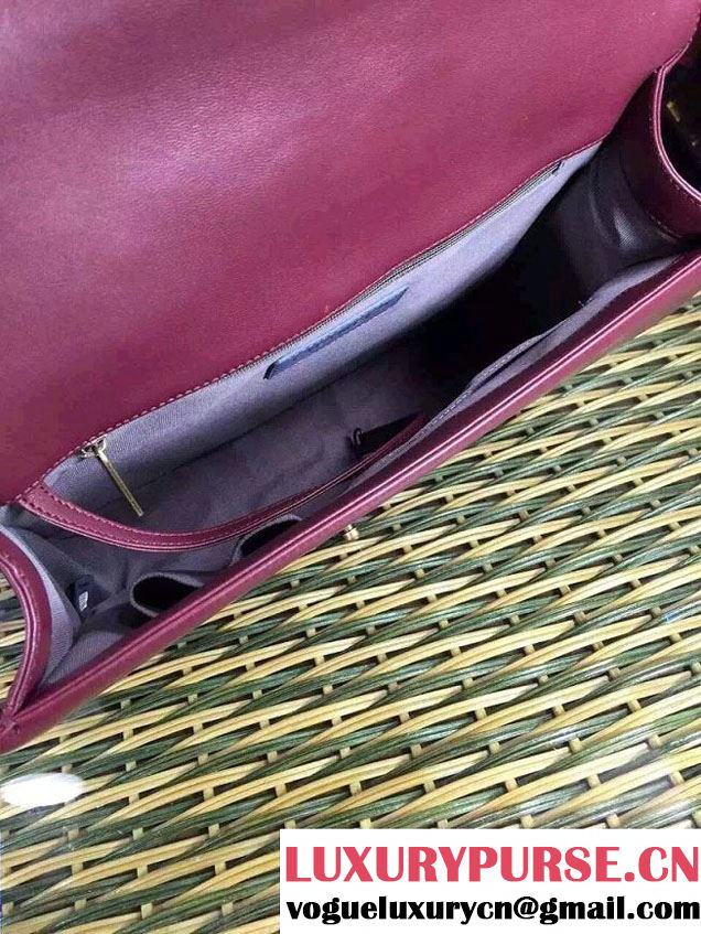 Chanel Large Boy Flap Shoulder Bag in Lambskin Leather Burgundy with Gold Hardware