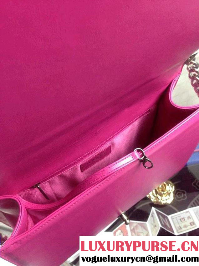 Chanel Large Boy Flap Shoulder Bag in Lambskin Leather Fuchsia