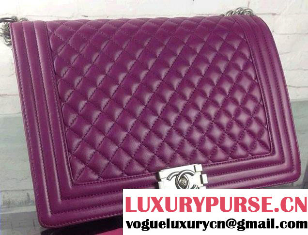 Chanel Large Boy Flap Shoulder Bag in Lambskin Leather Purple