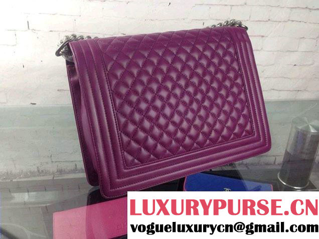 Chanel Large Boy Flap Shoulder Bag in Lambskin Leather Purple