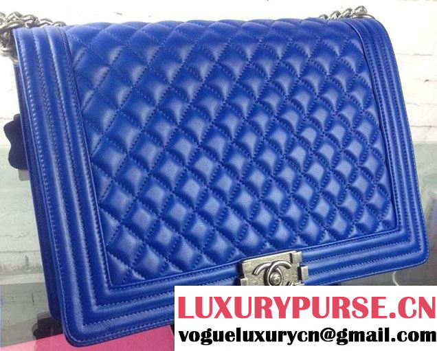 Chanel Large Boy Flap Shoulder Bag in Lambskin Leather Blue