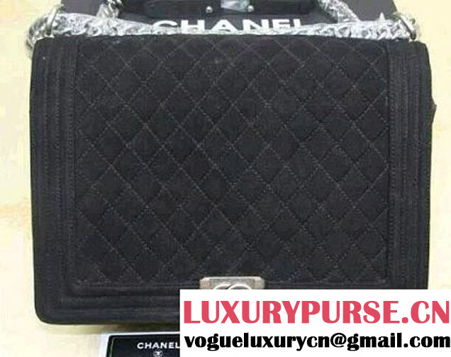 Chanel Large Boy Flap Shoulder Bag in Nubuck Leather Black