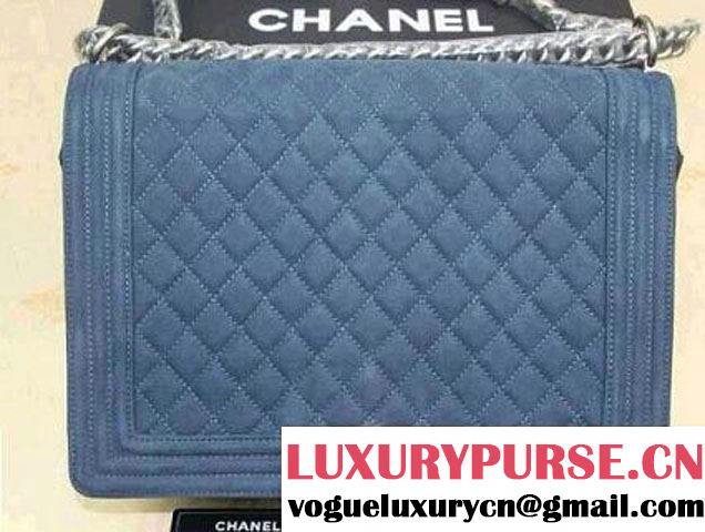 Chanel Large Boy Flap Shoulder Bag in Nubuck Leather Royal Blue