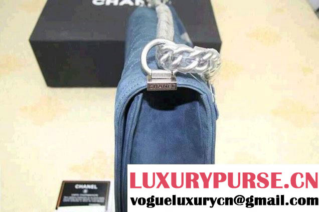 Chanel Large Boy Flap Shoulder Bag in Nubuck Leather Royal Blue
