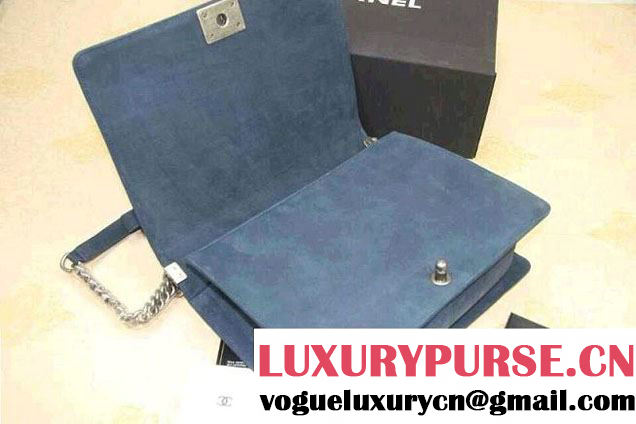Chanel Large Boy Flap Shoulder Bag in Nubuck Leather Royal Blue
