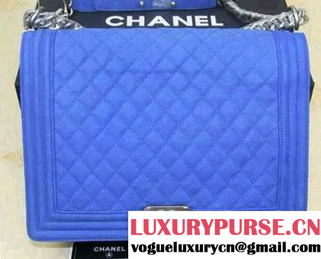 Chanel Large Boy Flap Shoulder Bag in Nubuck Leather Blue