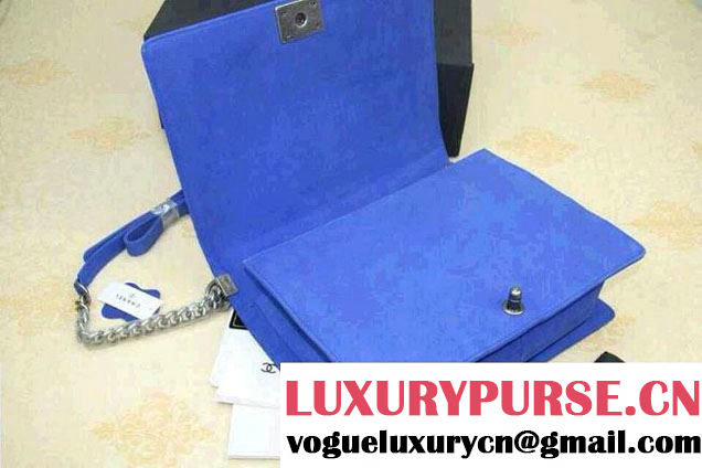 Chanel Large Boy Flap Shoulder Bag in Nubuck Leather Blue