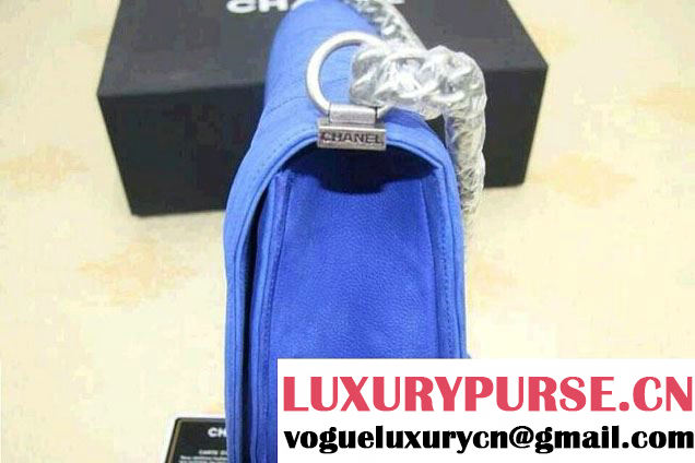 Chanel Large Boy Flap Shoulder Bag in Nubuck Leather Blue