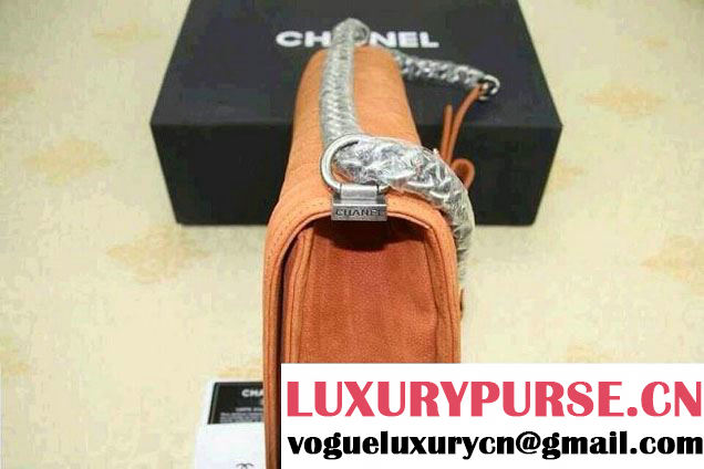 Chanel Large Boy Flap Shoulder Bag in Nubuck Leather Apricot