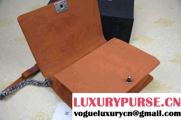Chanel Large Boy Flap Shoulder Bag in Nubuck Leather Apricot