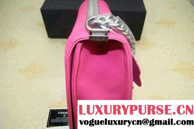 Chanel Large Boy Flap Shoulder Bag in Nubuck Leather Fuchsia