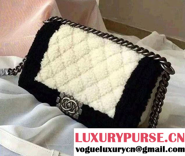 Chanel Shearling Boy Flap Bag Ivory/Black in Salzburg Fall 2015
