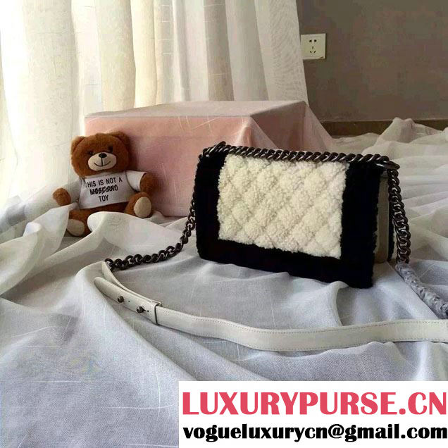 Chanel Shearling Boy Flap Bag Ivory/Black in Salzburg Fall 2015